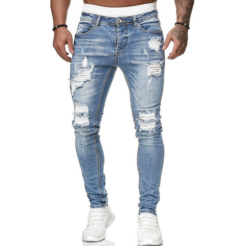 Men’s Ripped Skinny Jeans | Vintage Wash Slim Fit Denim Pants