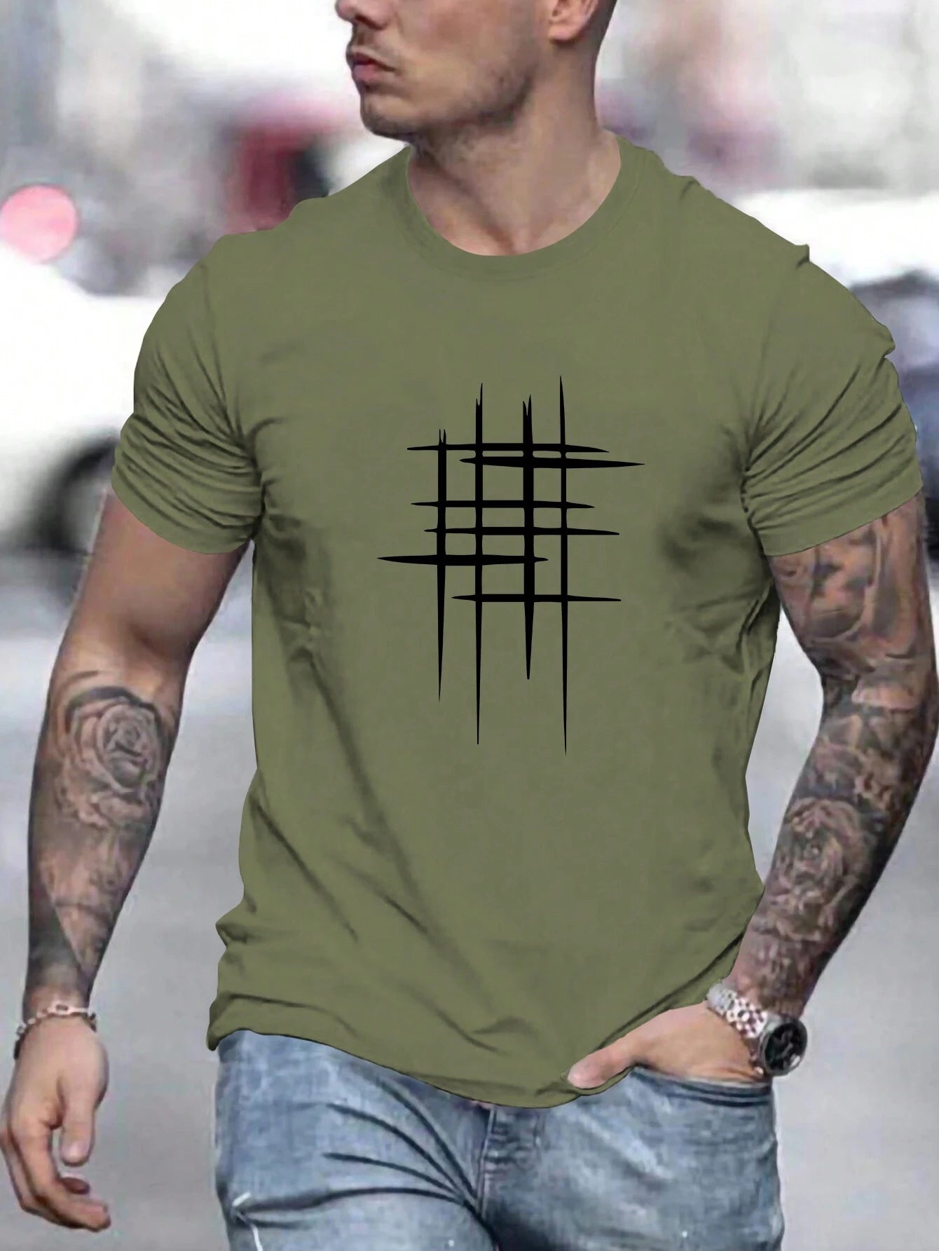 Men's Fashionable Casual Regular Fit Short Sleeve Graphic Print T-Shirt, Suitable As Gift For Husband Or Boyfriend,Summer