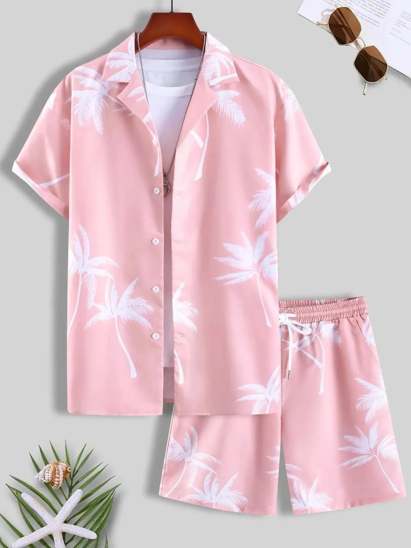 Men's Casual Loose Short Sleeves Shirt Shorts Hawaii Suit