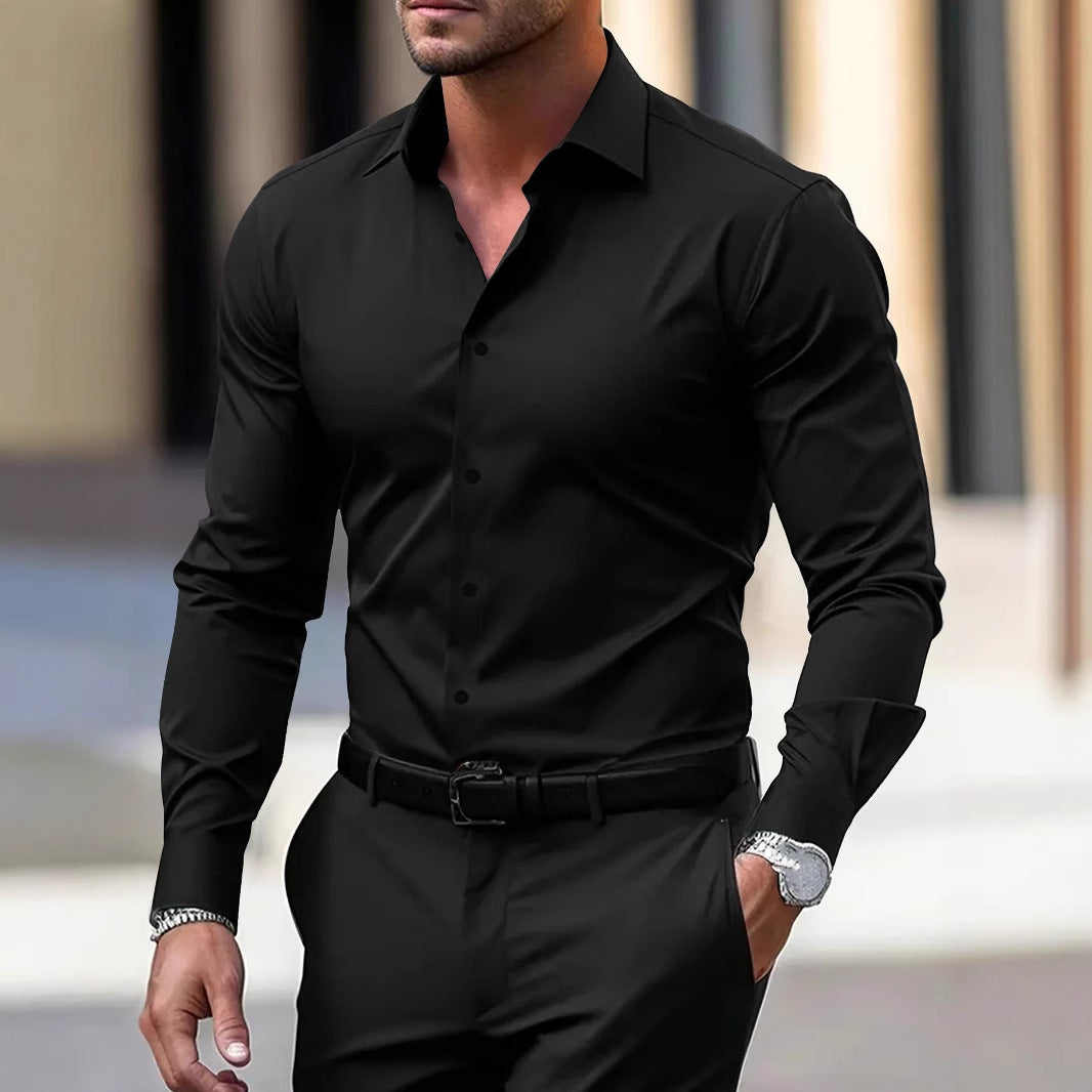 Men’s Business Casual Shirt – Lapel Long Sleeve Top