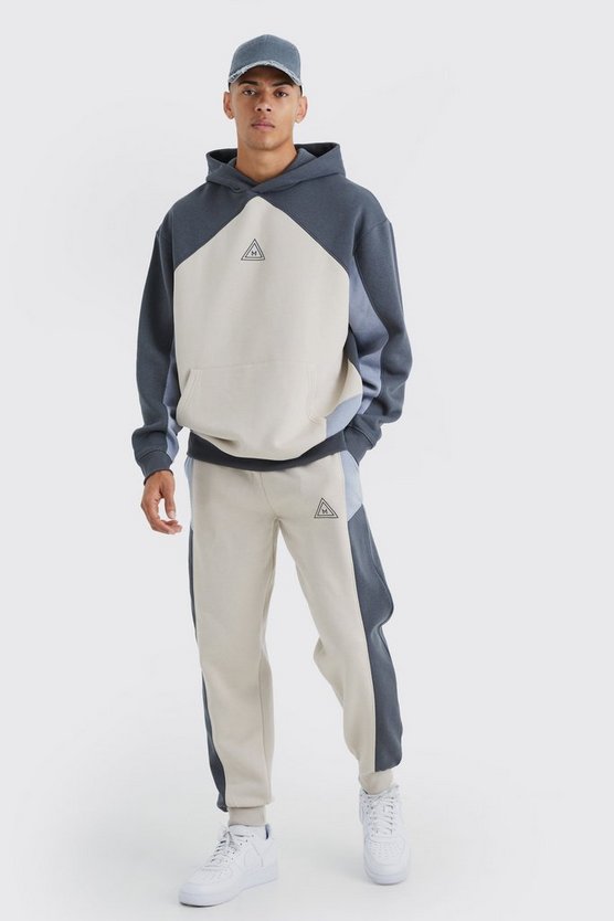 Oversized Branded Colour Block Hooded Tracksuit