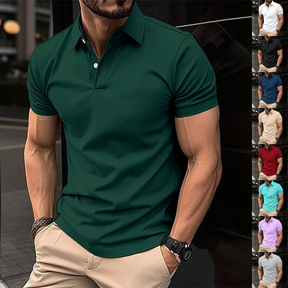 Men’s Short Sleeve Polo Shirt | Solid Color Button Lapel Top