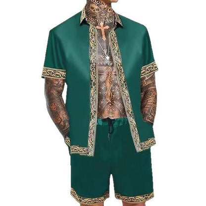 Men's Casual Loose Short Sleeves Shirt Shorts Hawaii Suit