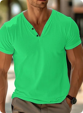 Men's T-shirt Summer Beach Short Sleeve Casual Solid Color Regular Tops