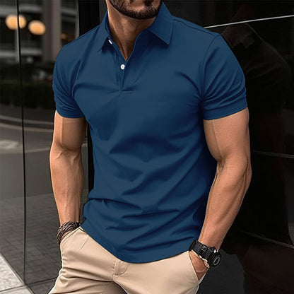 Men’s Short Sleeve Polo Shirt | Solid Color Button Lapel Top