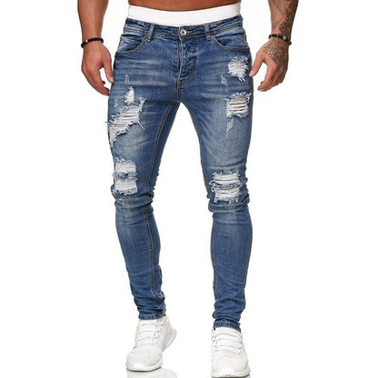 Men’s Ripped Skinny Jeans | Vintage Wash Slim Fit Denim Pants