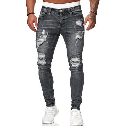 Men’s Ripped Skinny Jeans | Vintage Wash Slim Fit Denim Pants