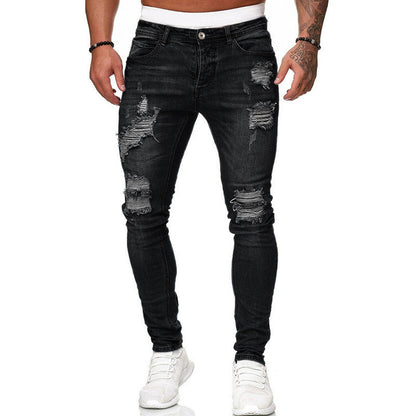 Men’s Ripped Skinny Jeans | Vintage Wash Slim Fit Denim Pants
