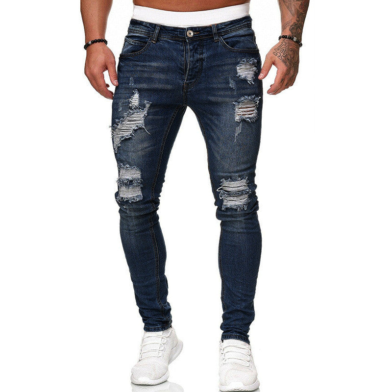 Men’s Ripped Skinny Jeans | Vintage Wash Slim Fit Denim Pants