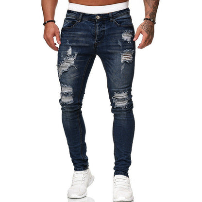 Men’s Ripped Skinny Jeans | Vintage Wash Slim Fit Denim Pants