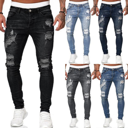 Men’s Ripped Skinny Jeans | Vintage Wash Slim Fit Denim Pants
