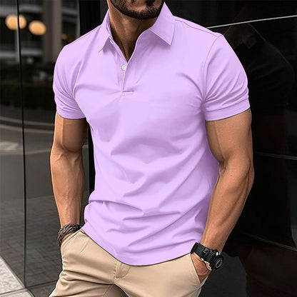 Men’s Short Sleeve Polo Shirt | Solid Color Button Lapel Top