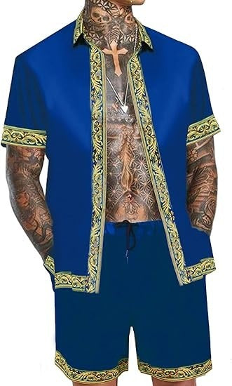 Men's Casual Loose Short Sleeves Shirt Shorts Hawaii Suit