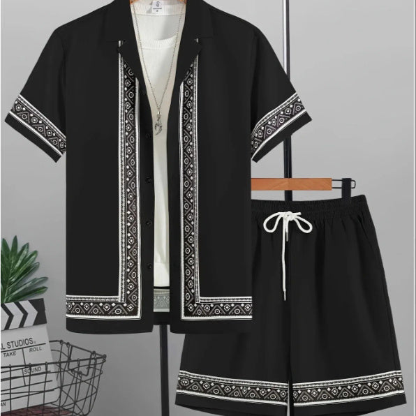 Men's Casual Loose Short Sleeves Shirt Shorts Hawaii Suit