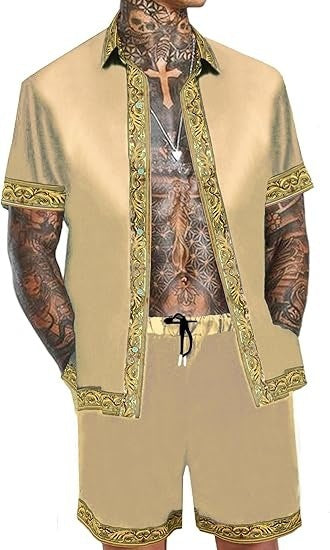 Men's Casual Loose Short Sleeves Shirt Shorts Hawaii Suit