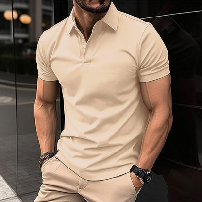Men’s Short Sleeve Polo Shirt | Solid Color Button Lapel Top