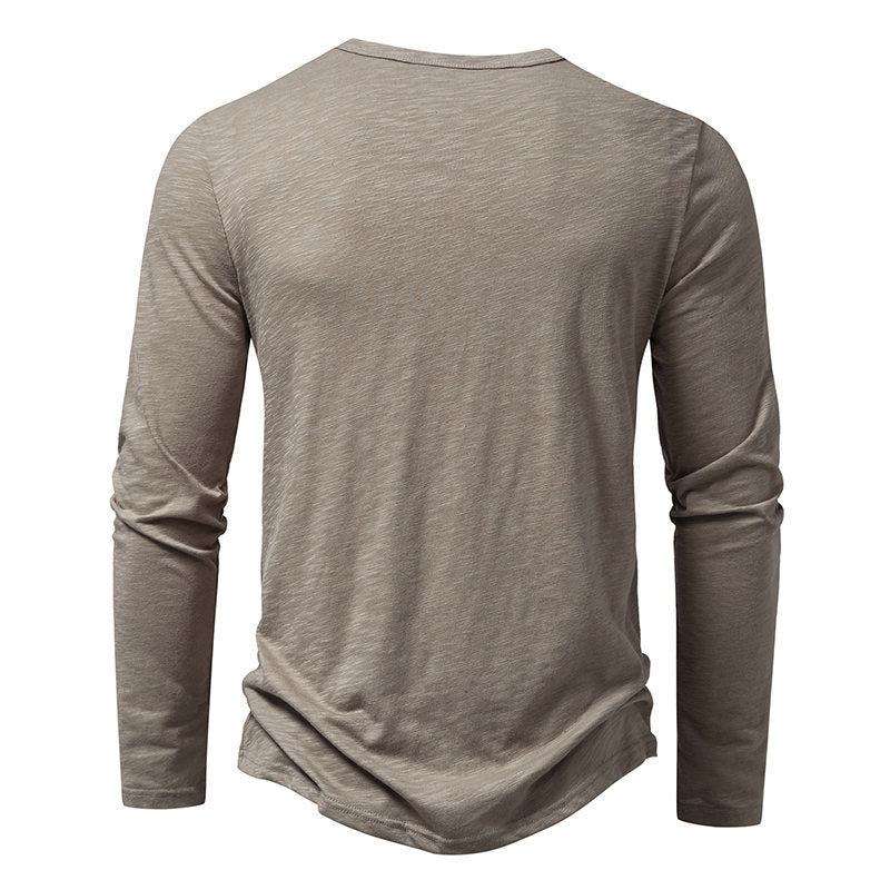 Men’s Long-Sleeved Casual T-Shirt | Solid Color Button Pullover Top