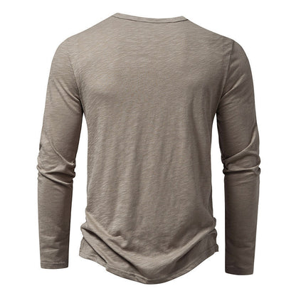 Men’s Long-Sleeved Casual T-Shirt | Solid Color Button Pullover Top