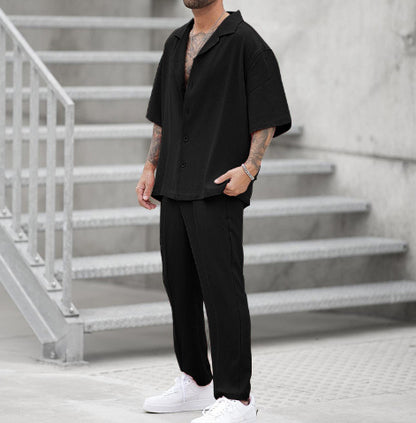 Men's Summer Fashion Shirt Casual Pants Two-piece Set