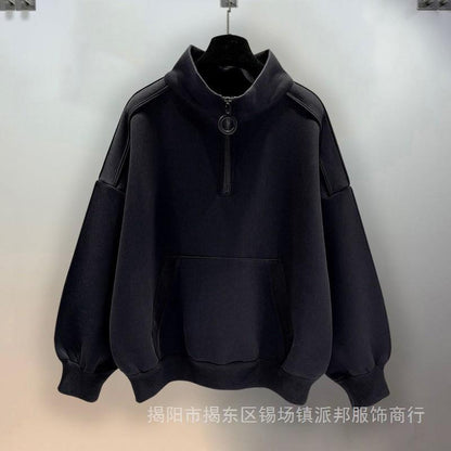 Half Zipper Black Hoodie For Men