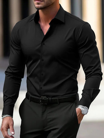Men’s Business Casual Shirt – Lapel Long Sleeve Top