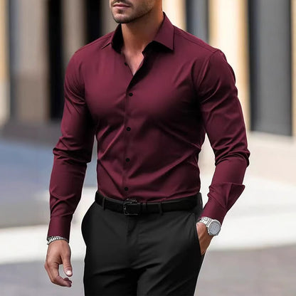 Men’s Business Casual Shirt – Lapel Long Sleeve Top