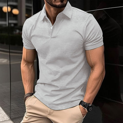 Men’s Short Sleeve Polo Shirt | Solid Color Button Lapel Top