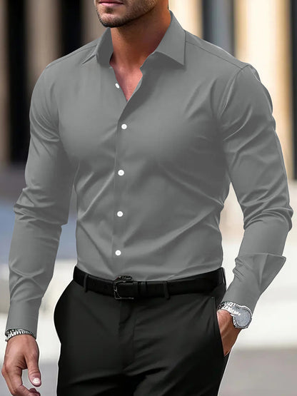Men’s Business Casual Shirt – Lapel Long Sleeve Top