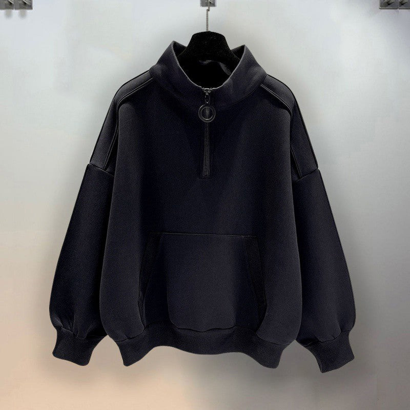 Half Zipper Black Hoodie For Men
