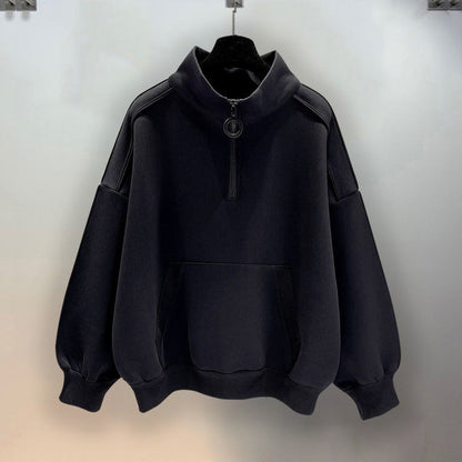 Half Zipper Black Hoodie For Men