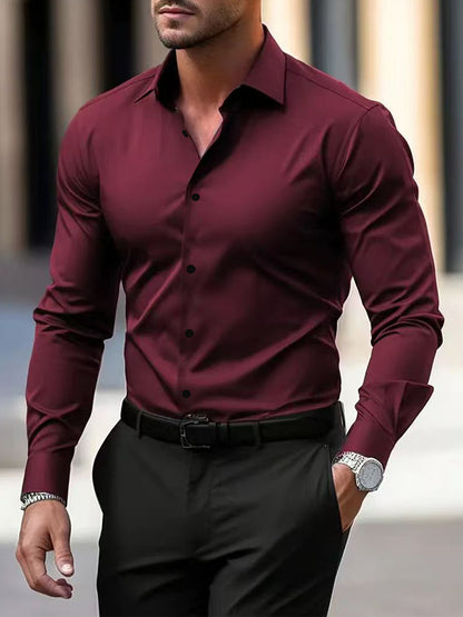 Men’s Business Casual Shirt – Lapel Long Sleeve Top