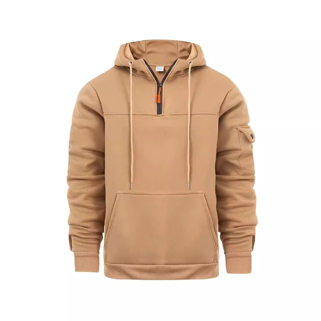 Half Zipper Hooded Sweatshirt For Men