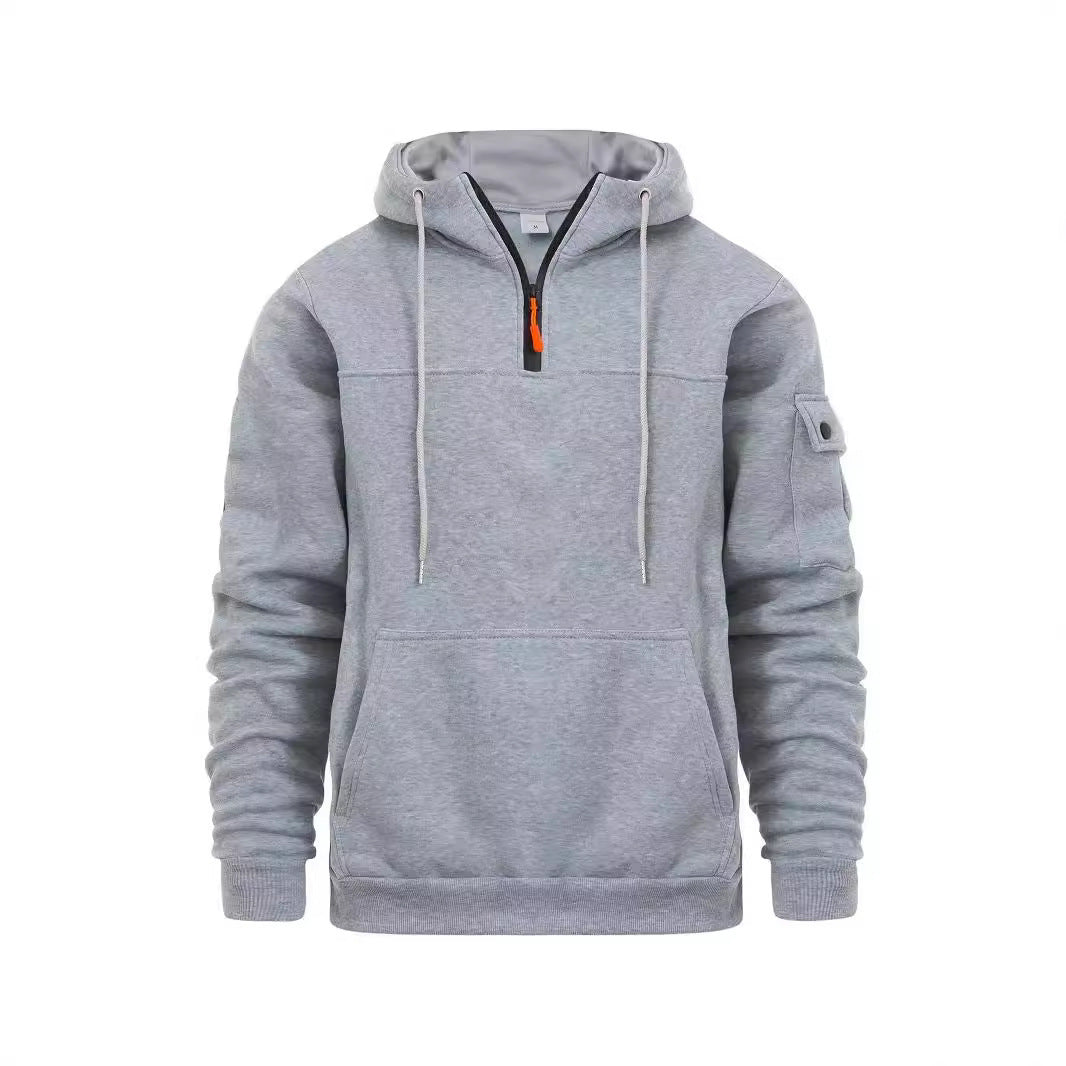 Half Zipper Hooded Sweatshirt For Men