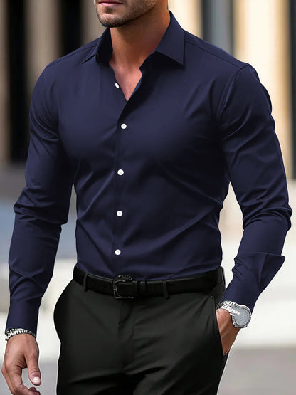 Men’s Business Casual Shirt – Lapel Long Sleeve Top