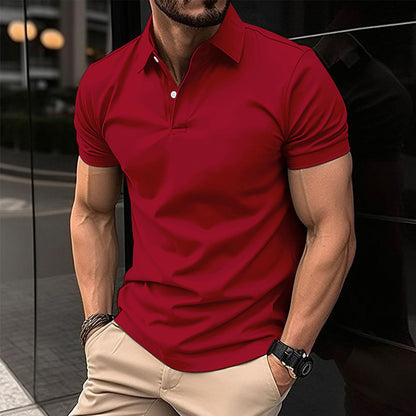 Men’s Short Sleeve Polo Shirt | Solid Color Button Lapel Top