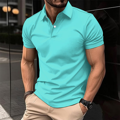 Men’s Short Sleeve Polo Shirt | Solid Color Button Lapel Top