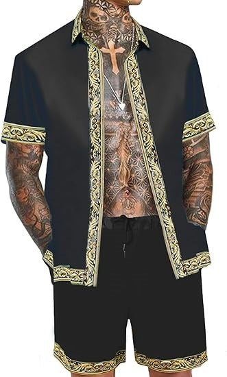 Men's Casual Loose Short Sleeves Shirt Shorts Hawaii Suit