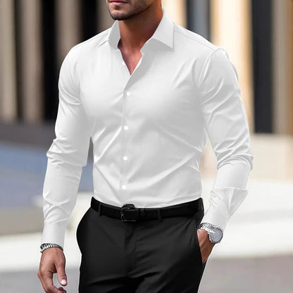 Men’s Business Casual Shirt – Lapel Long Sleeve Top