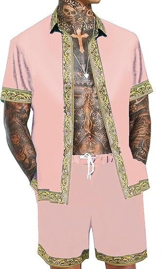 Men's Casual Loose Short Sleeves Shirt Shorts Hawaii Suit