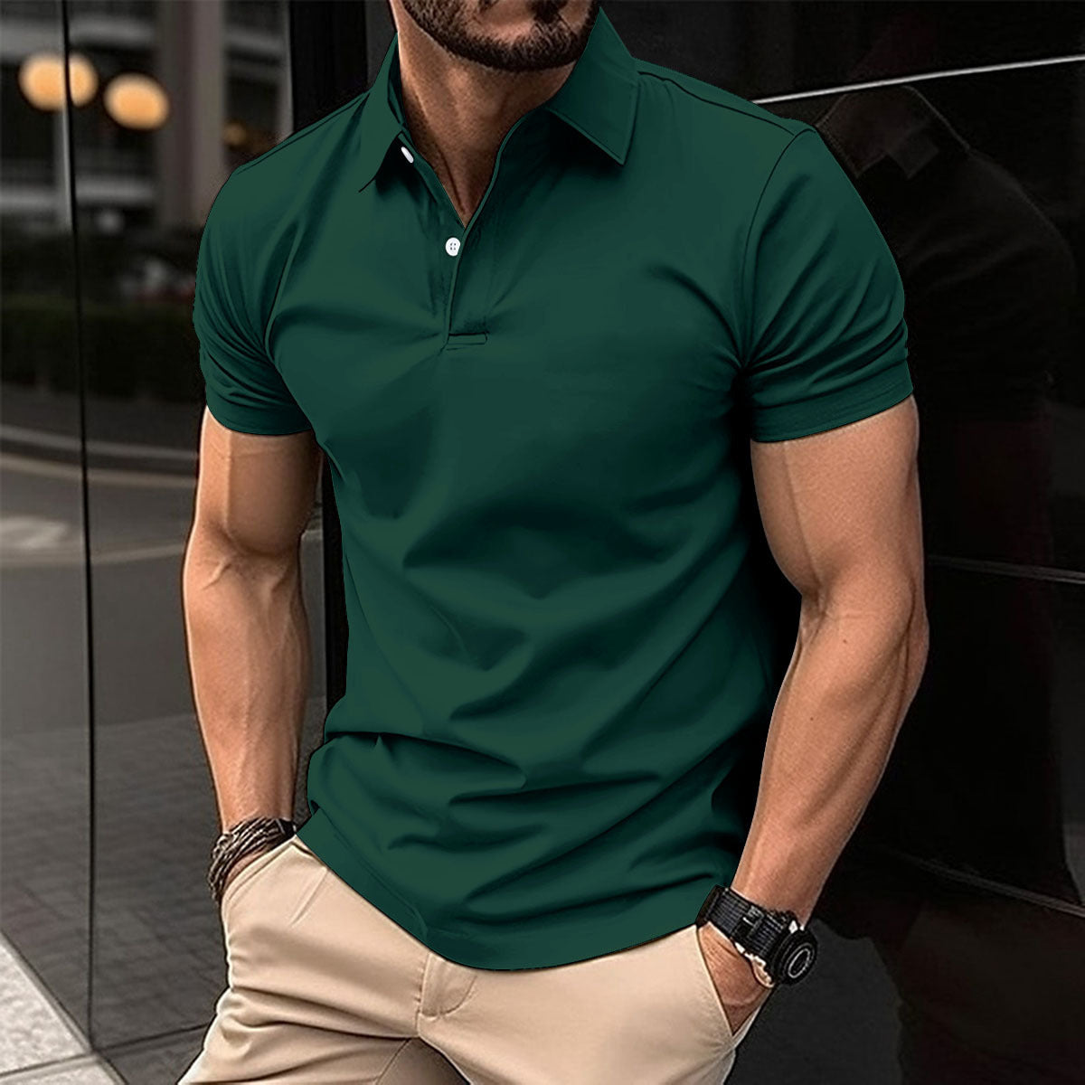 Men’s Short Sleeve Polo Shirt | Solid Color Button Lapel Top