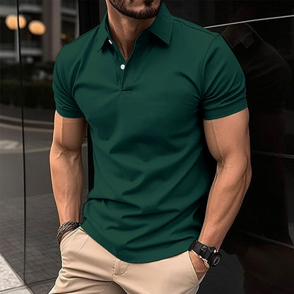 Men’s Short Sleeve Polo Shirt | Solid Color Button Lapel Top
