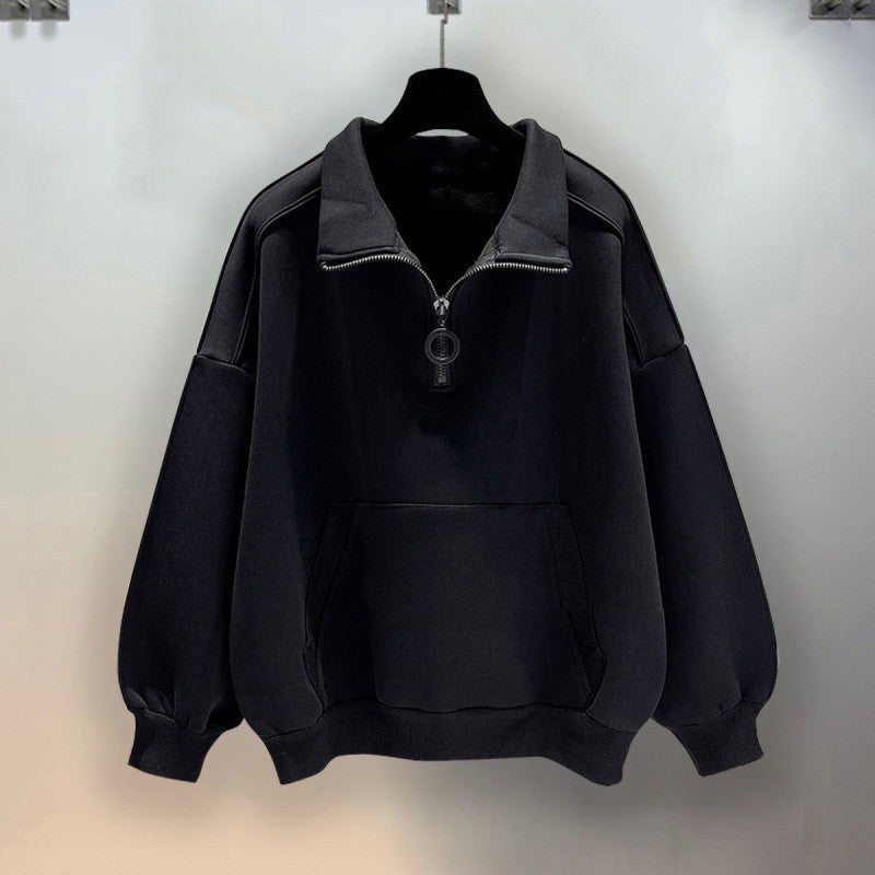 Half Zipper Black Hoodie For Men