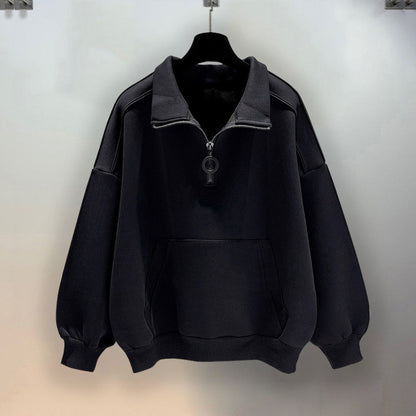 Half Zipper Black Hoodie For Men