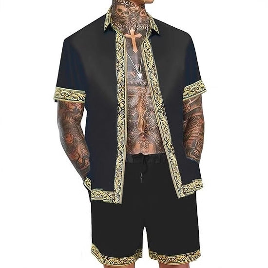 Men's Casual Loose Short Sleeves Shirt Shorts Hawaii Suit