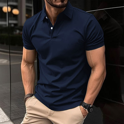 Men’s Short Sleeve Polo Shirt | Solid Color Button Lapel Top
