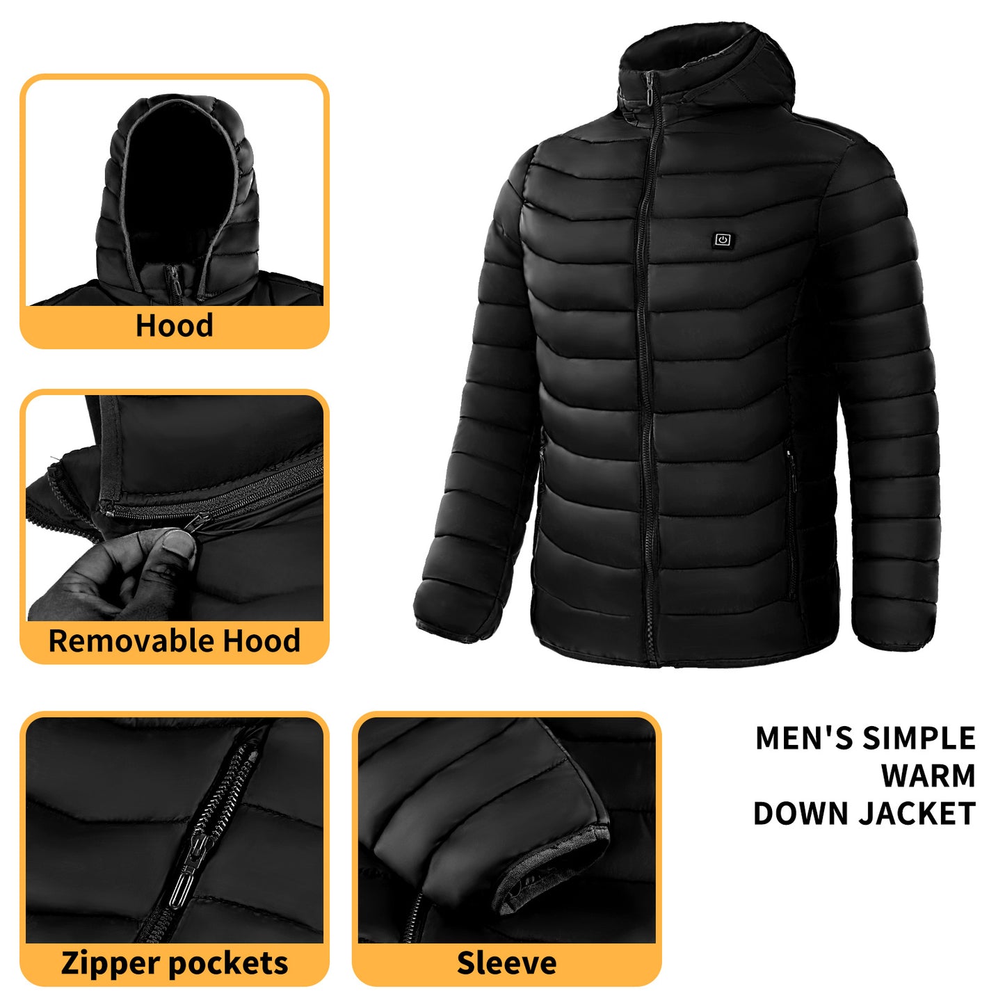 Heated Puffer Jacket Electric Heating Coat Insulated Hood Windbreaker 9Heat Zones