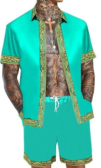 Men's Casual Loose Short Sleeves Shirt Shorts Hawaii Suit