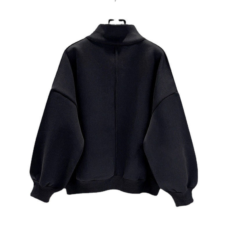 Half Zipper Black Hoodie For Men