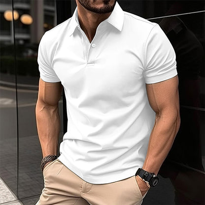 Men’s Short Sleeve Polo Shirt | Solid Color Button Lapel Top